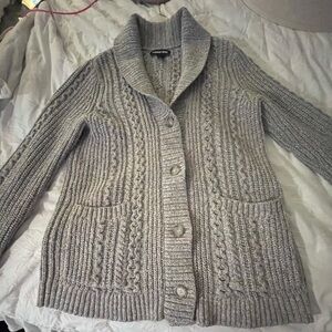 Lands' End Women's Heather Gray Cable Cardigan